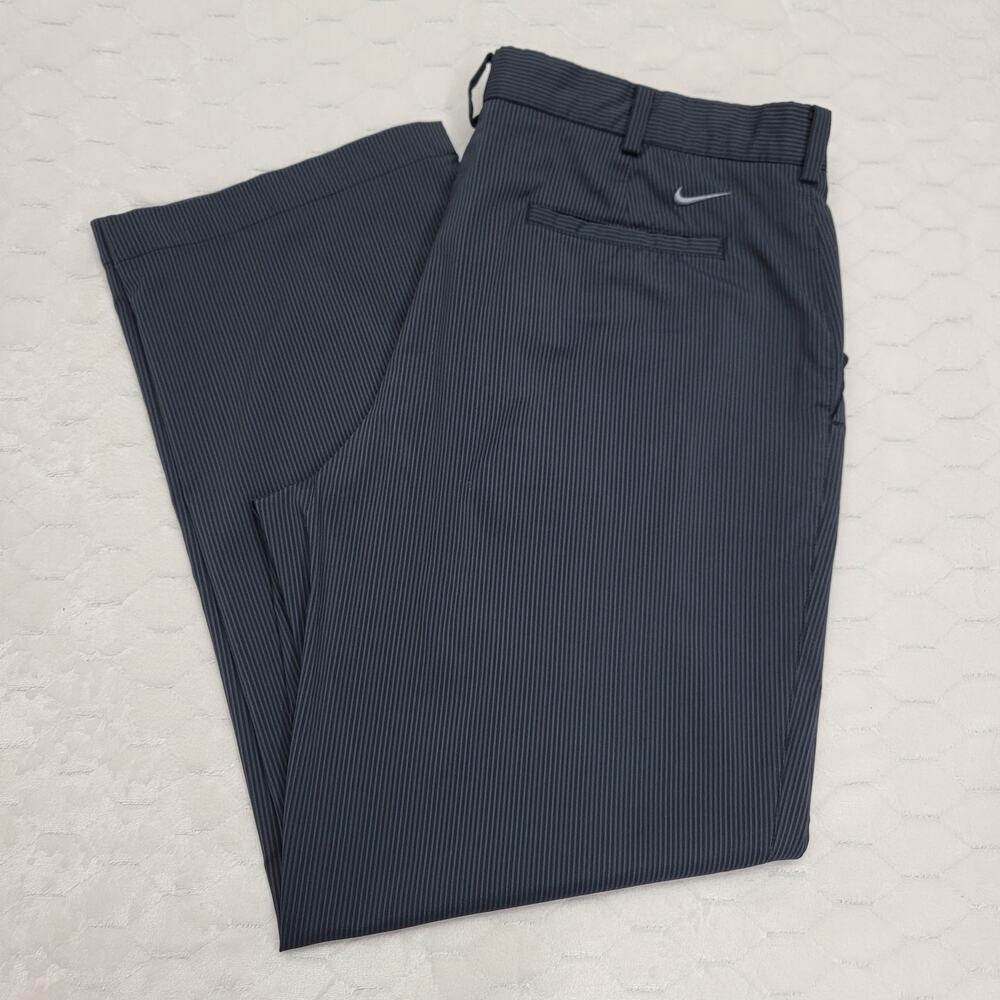 Nike Golf Tour Performance Dri-FIT Pants Mens 38x30 Black Gray Pinstripe Flat